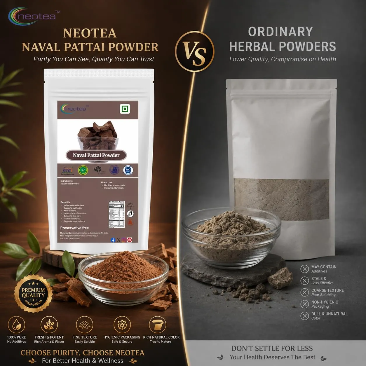 Naval Pattai Powder | Pure Jamun Bark Powder | Traditionally Sourced Herbal Bark Powder | Fine Ground Natural Botanical Ingredient | Carefully Processed & Hygienically Packed