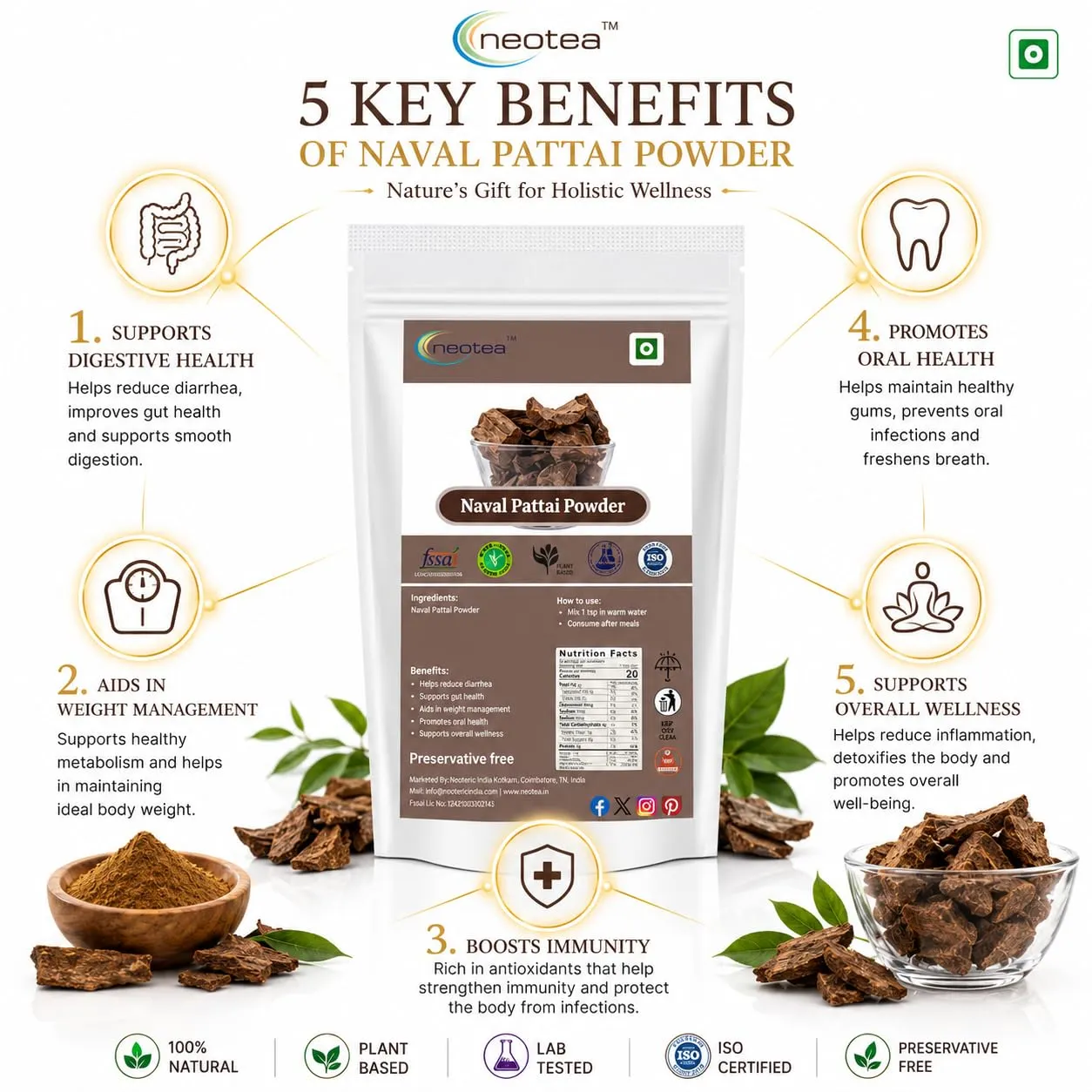 Naval Pattai Powder | Pure Jamun Bark Powder | Traditionally Sourced Herbal Bark Powder | Fine Ground Natural Botanical Ingredient | Carefully Processed & Hygienically Packed