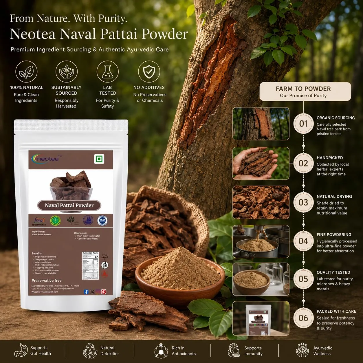 Naval Pattai Powder | Pure Jamun Bark Powder | Traditionally Sourced Herbal Bark Powder | Fine Ground Natural Botanical Ingredient | Carefully Processed & Hygienically Packed