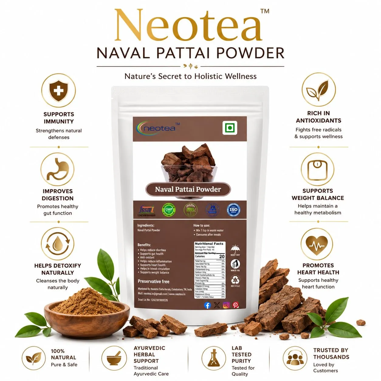 Naval Pattai Powder | Pure Jamun Bark Powder | Traditionally Sourced Herbal Bark Powder | Fine Ground Natural Botanical Ingredient | Carefully Processed & Hygienically Packed