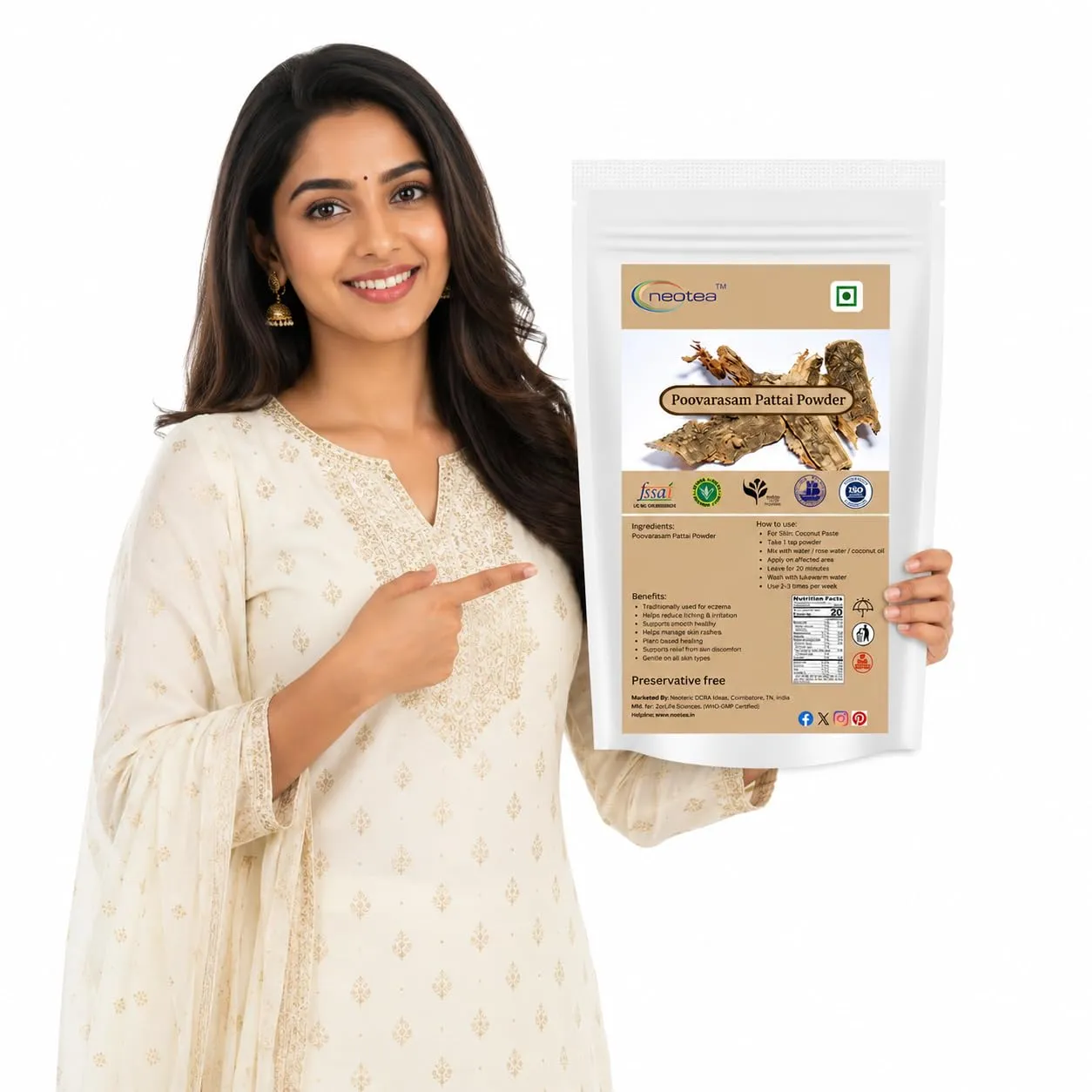 Poovarasam Pattai Powder, Thespesia populnea Bark Powder, 100% Natural Herbal Bark Powder, Finely Ground Traditional Botanical Ingredient for Everyday Wellness & Personal Care