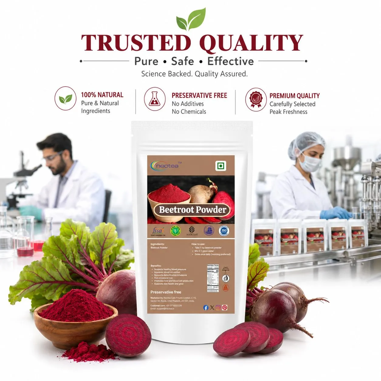 Beetroot Powder 100% Natural Beetroot Powder | Finely Ground Dried Beetroot | Premium Quality Beetroot Powder for Smoothies, Juices, Cooking & Baking | No Added Preservatives