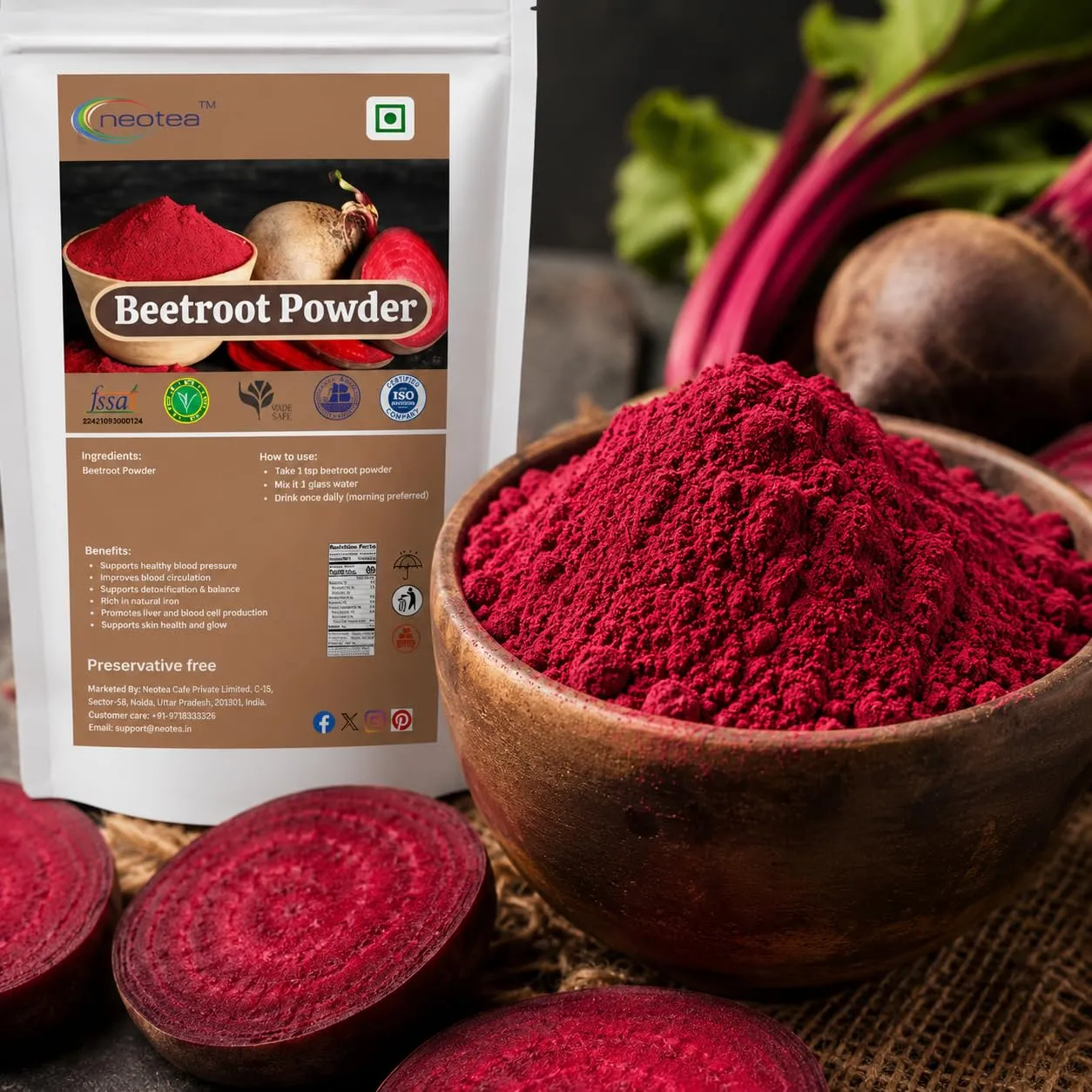 Beetroot Powder 100% Natural Beetroot Powder | Finely Ground Dried Beetroot | Premium Quality Beetroot Powder for Smoothies, Juices, Cooking & Baking | No Added Preservatives