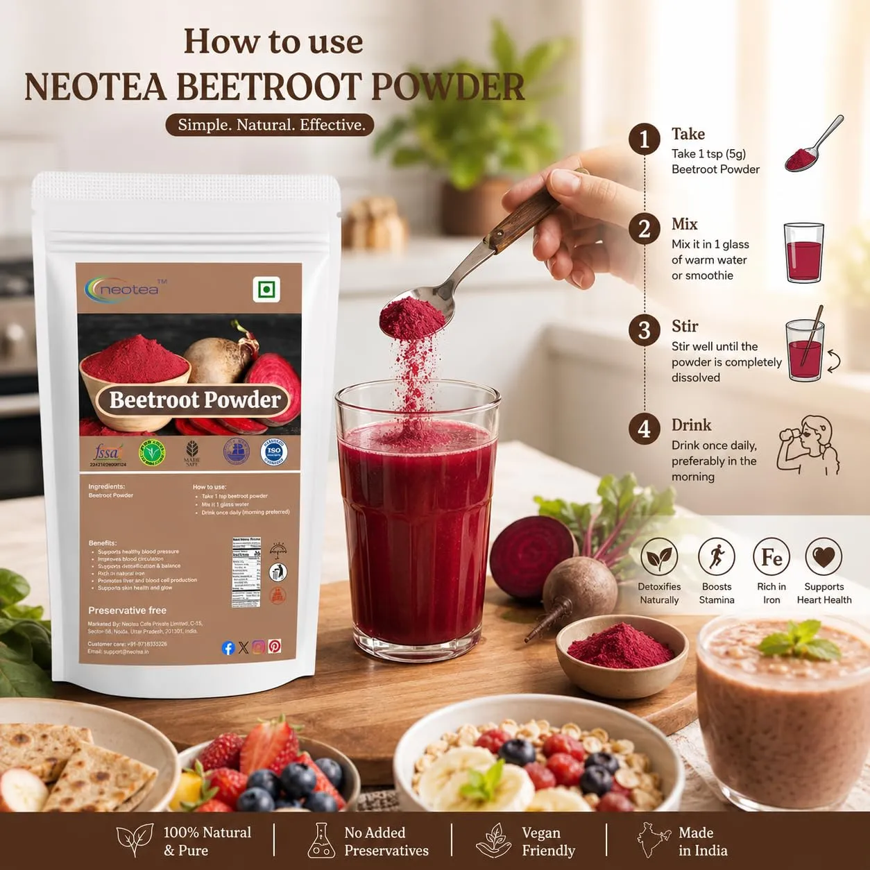 Beetroot Powder 100% Natural Beetroot Powder | Finely Ground Dried Beetroot | Premium Quality Beetroot Powder for Smoothies, Juices, Cooking & Baking | No Added Preservatives