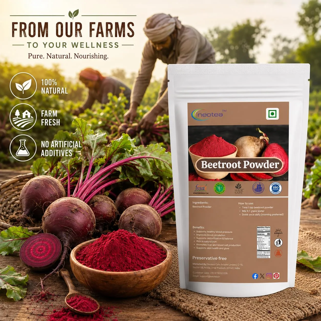 Beetroot Powder 100% Natural Beetroot Powder | Finely Ground Dried Beetroot | Premium Quality Beetroot Powder for Smoothies, Juices, Cooking & Baking | No Added Preservatives
