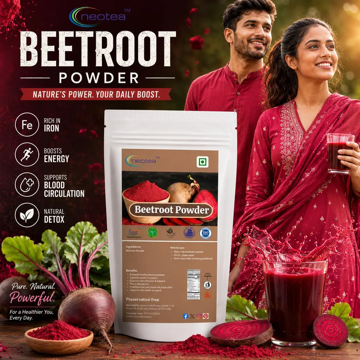 Beetroot Powder 100% Natural Beetroot Powder | Finely Ground Dried Beetroot | Premium Quality Beetroot Powder for Smoothies, Juices, Cooking & Baking | No Added Preservatives