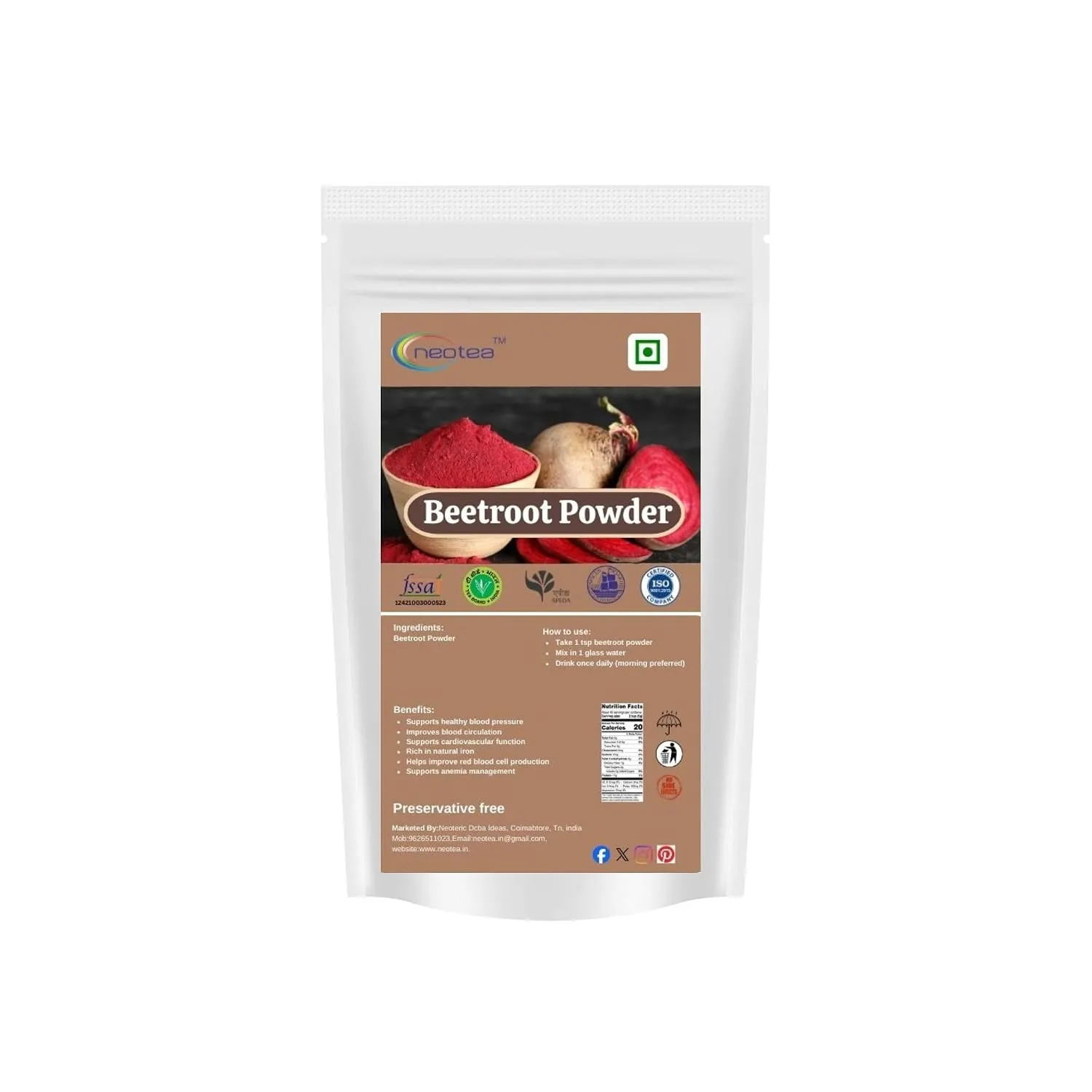 Beetroot Powder 100% Natural Beetroot Powder | Finely Ground Dried Beetroot | Premium Quality Beetroot Powder for Smoothies, Juices, Cooking & Baking | No Added Preservatives