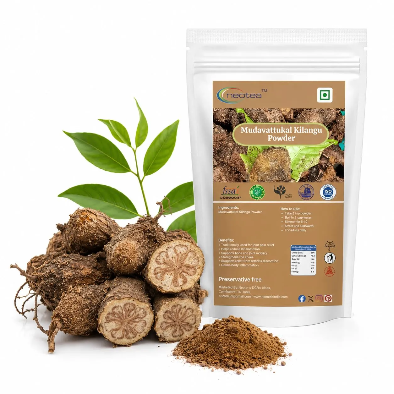 Mudavattukal Kilangu Powder, 100% Natural Dried Mudavattukal Kilangu Root Powder, Finely Ground Herbal Ingredient, Traditional Tamil Nadu Ingredient, No Added Preservatives