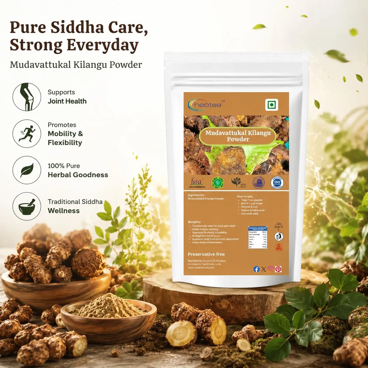 Mudavattukal Kilangu Powder, 100% Natural Dried Mudavattukal Kilangu Root Powder, Finely Ground Herbal Ingredient, Traditional Tamil Nadu Ingredient, No Added Preservatives