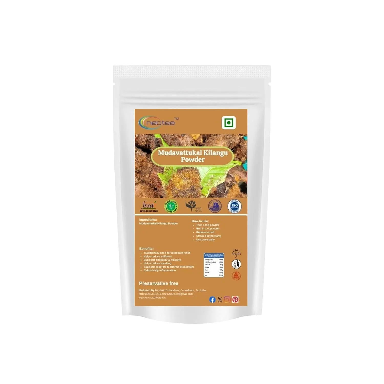 Mudavattukal Kilangu Powder, 100% Natural Dried Mudavattukal Kilangu Root Powder, Finely Ground Herbal Ingredient, Traditional Tamil Nadu Ingredient, No Added Preservatives