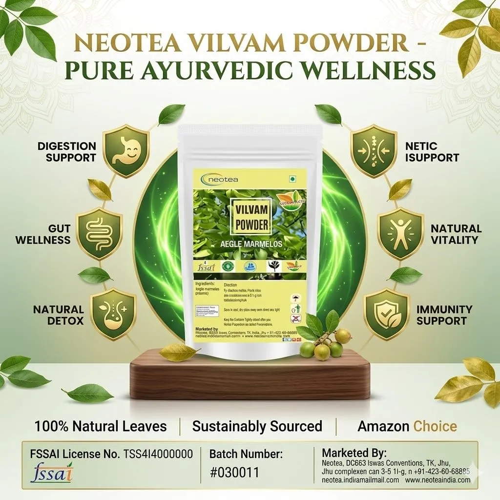 Vilvam Leaf Powder | 100% Natural Vilvam / Bael Leaf Powder | Finely Ground Dried Vilva Leaves | Traditional Herbal Ingredient for Daily Wellness & Personal Care | Premium Quality