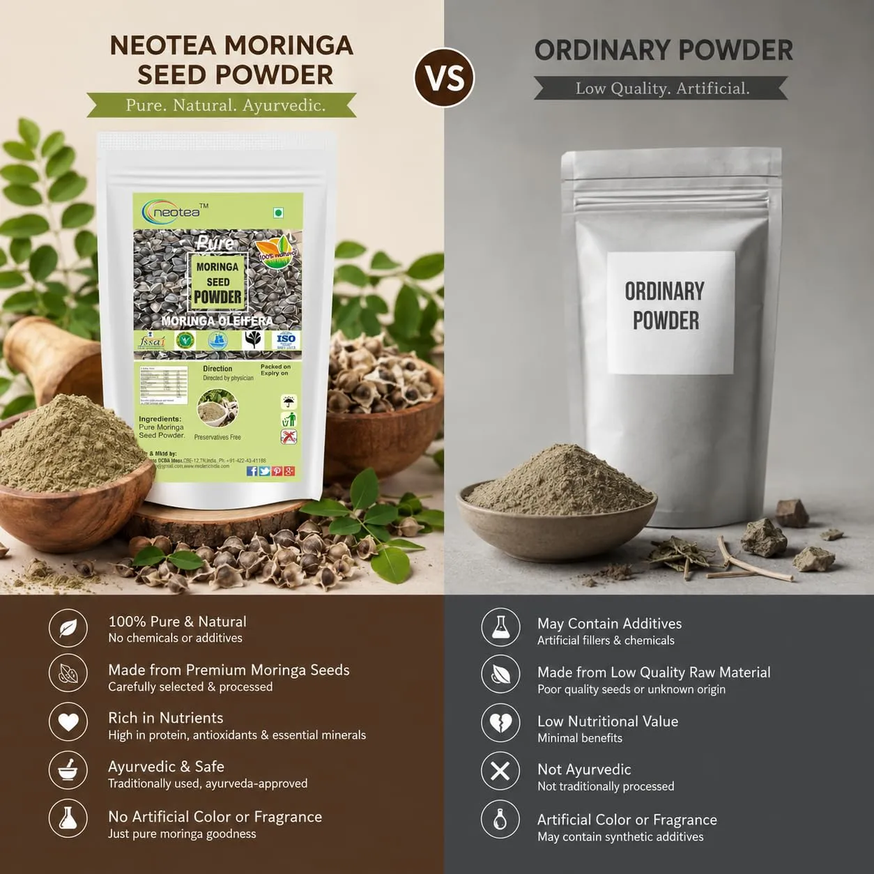 Moringa Seed Powder 100% Natural & Pure Moringa Seeds Powder | Herbal Wellness Ingredient for Daily Nutrition | Plant-Based Natural Product