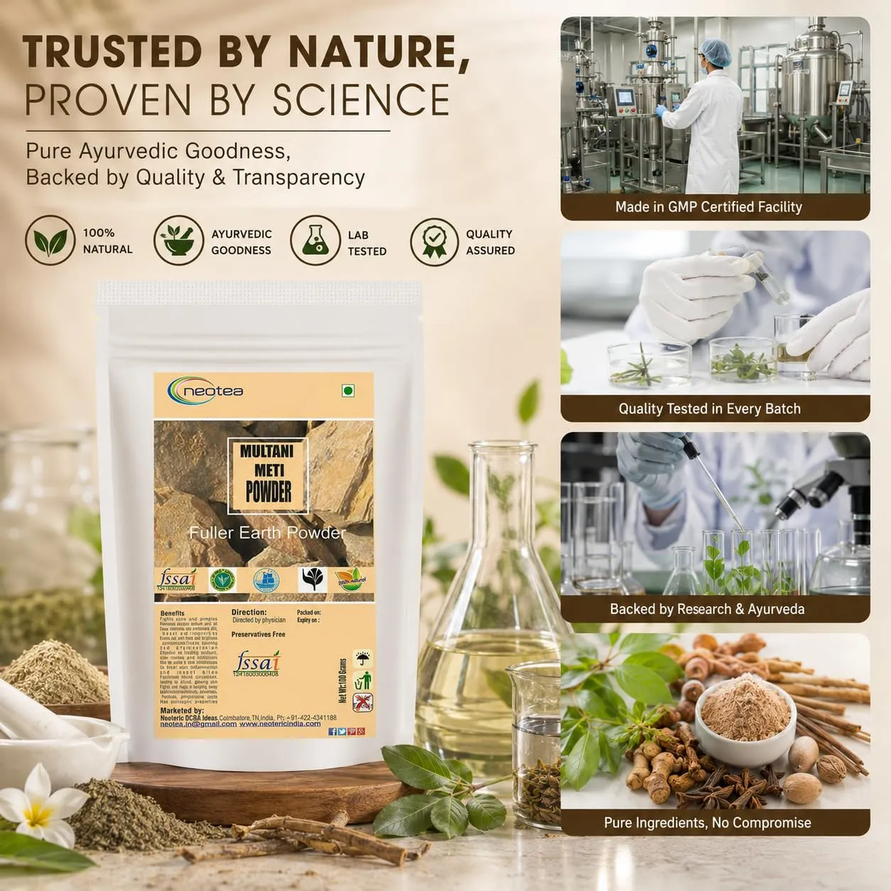 Multani Mitti Powder for Face & Skin | Natural Fuller’s Earth Clay | Deep Cleansing & Oil Absorbing Face Pack | DIY Skincare & Beauty Care | 100% Pure