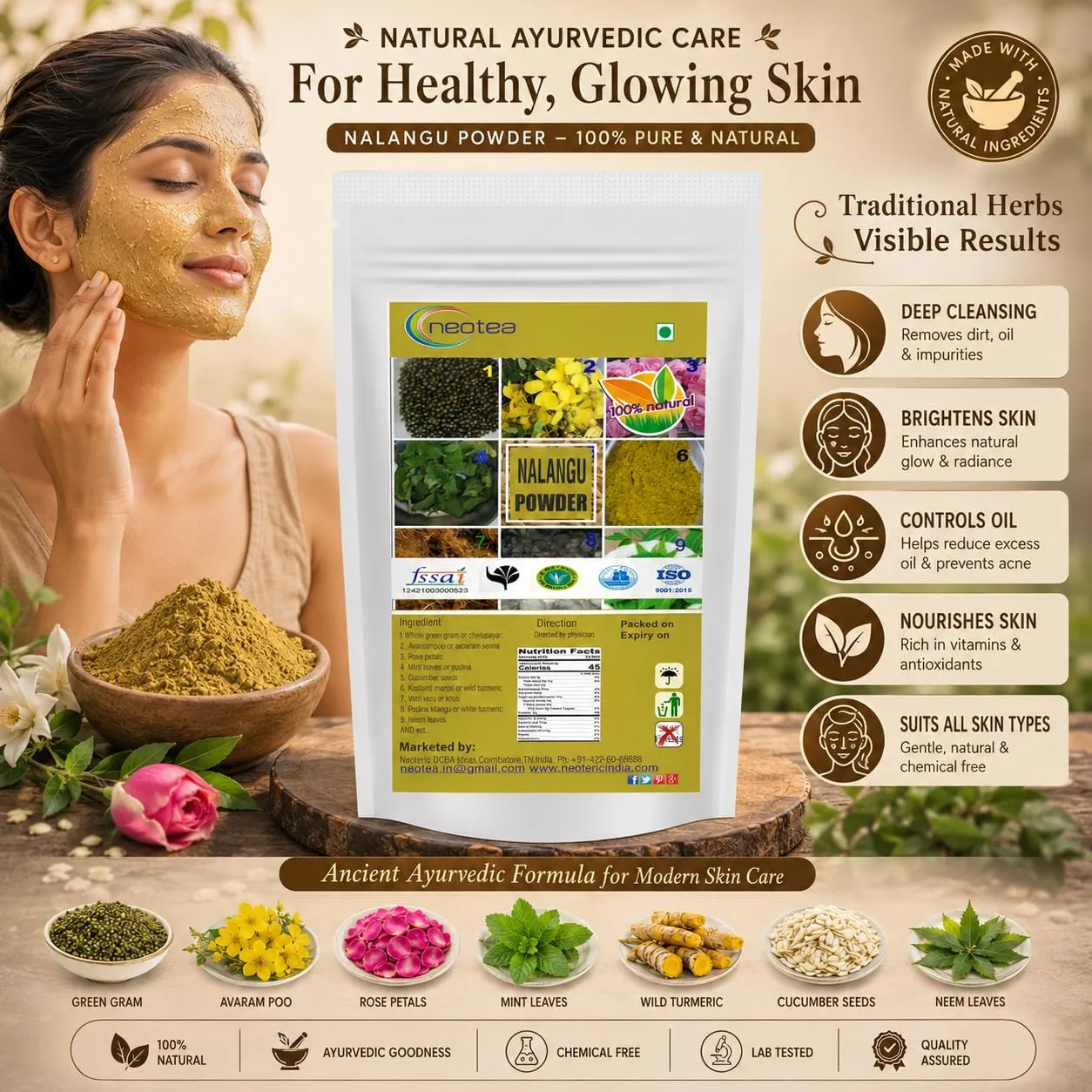 Nalangu Maavu Powder 100% Natural Herbal Bath Powder | Traditional Ayurvedic Body & Bath Powder | Natural Skin Cleansing & Exfoliating Powder | Chemical Free Herbal Powder