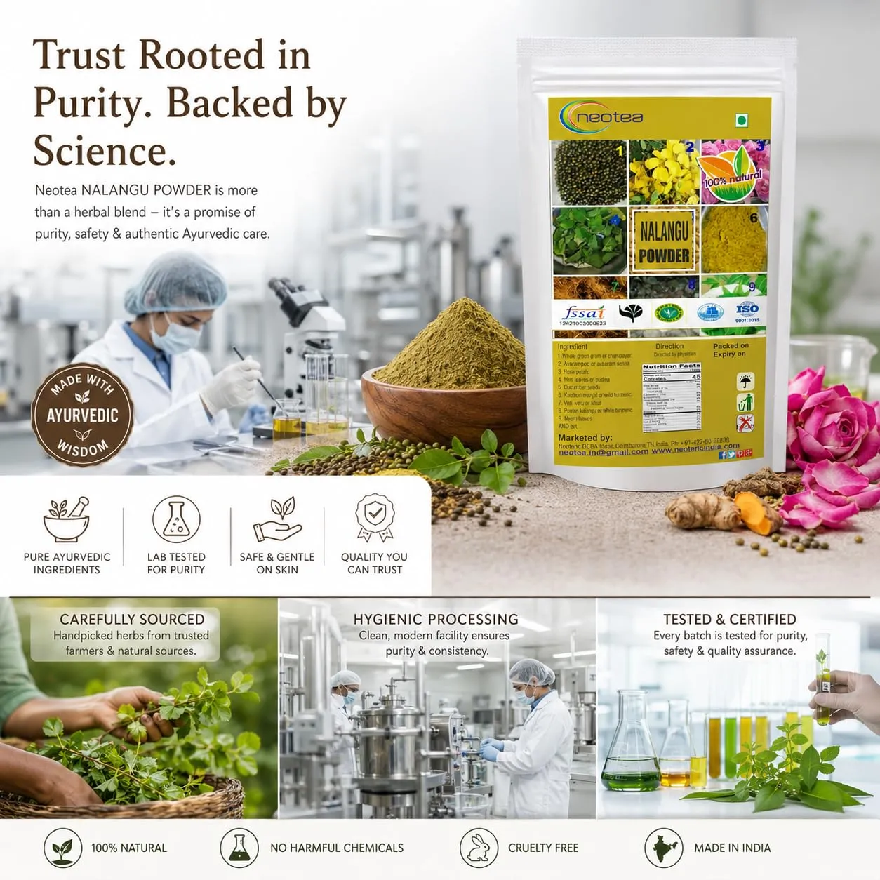 Nalangu Maavu Powder 100% Natural Herbal Bath Powder | Traditional Ayurvedic Body & Bath Powder | Natural Skin Cleansing & Exfoliating Powder | Chemical Free Herbal Powder