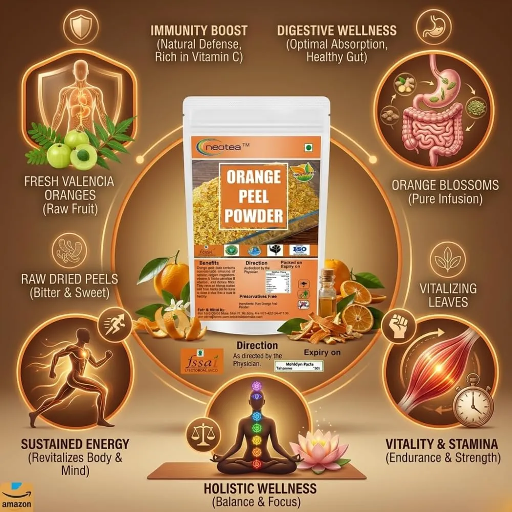 Orange Peel Powder for Face Pack & DIY Skincare, Finely Ground Dried Orange Peel, Natural Citrus Botanical Powder for Homemade Scrubs, Face Packs & Personal Care, 100% Natural Ingredient