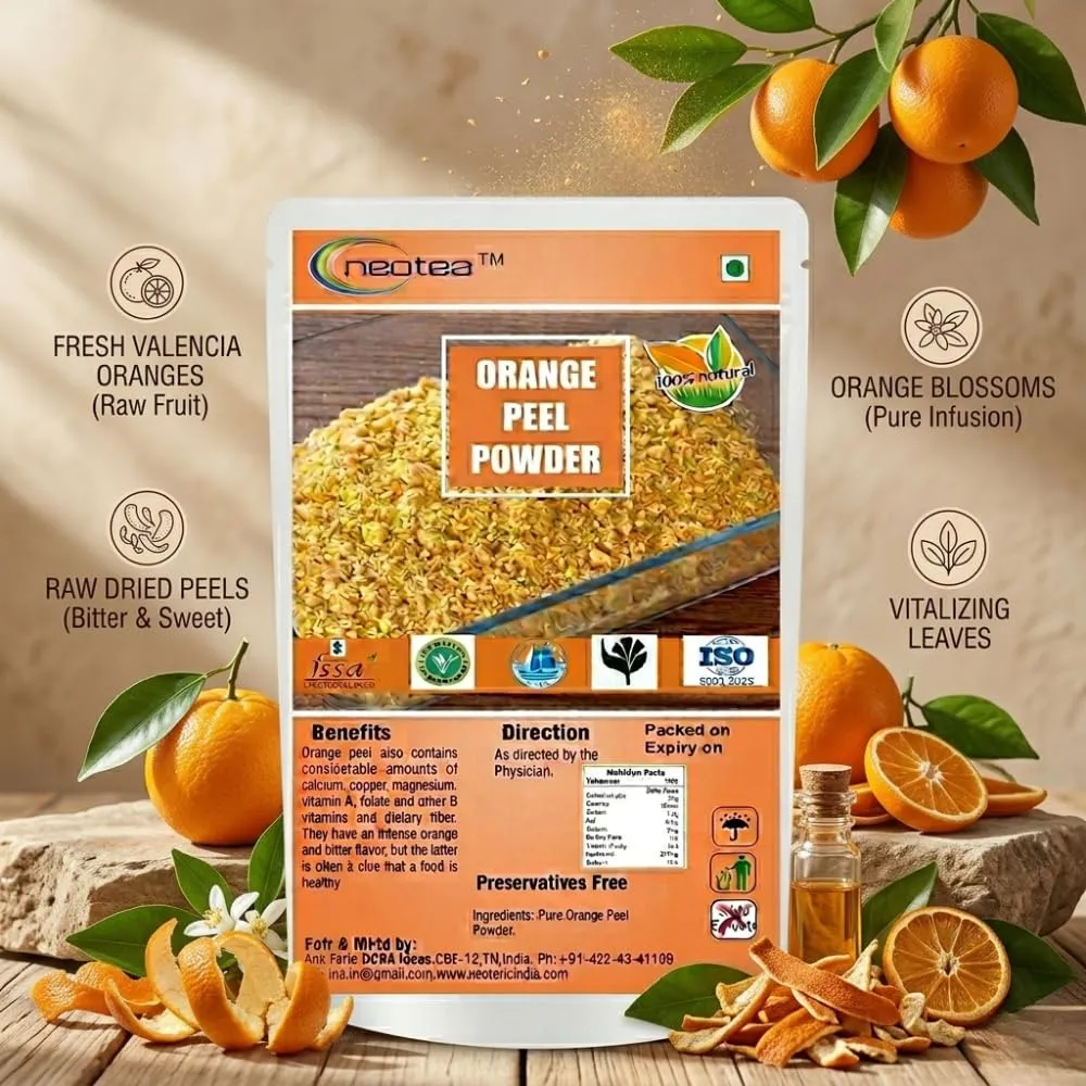 Orange Peel Powder for Face Pack & DIY Skincare, Finely Ground Dried Orange Peel, Natural Citrus Botanical Powder for Homemade Scrubs, Face Packs & Personal Care, 100% Natural Ingredient
