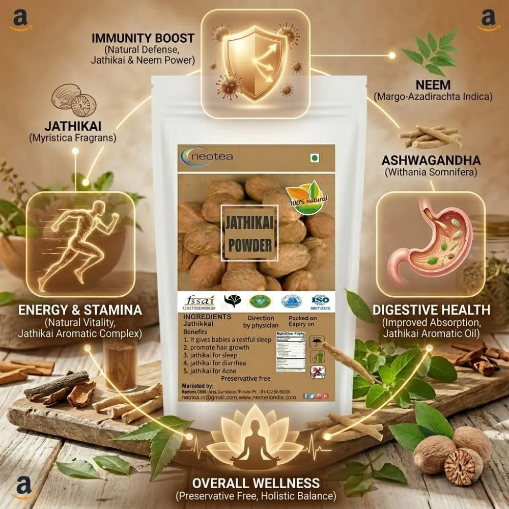 Nutmeg Powder | Ground Jaiphal | Farm Fresh & Organically Grown Jathikka | Pure & Natural Jathikai Powder | Premium Grade Quality | Zero Added Colors, Fillers, Additives, or Preservatives | Freshly Packed