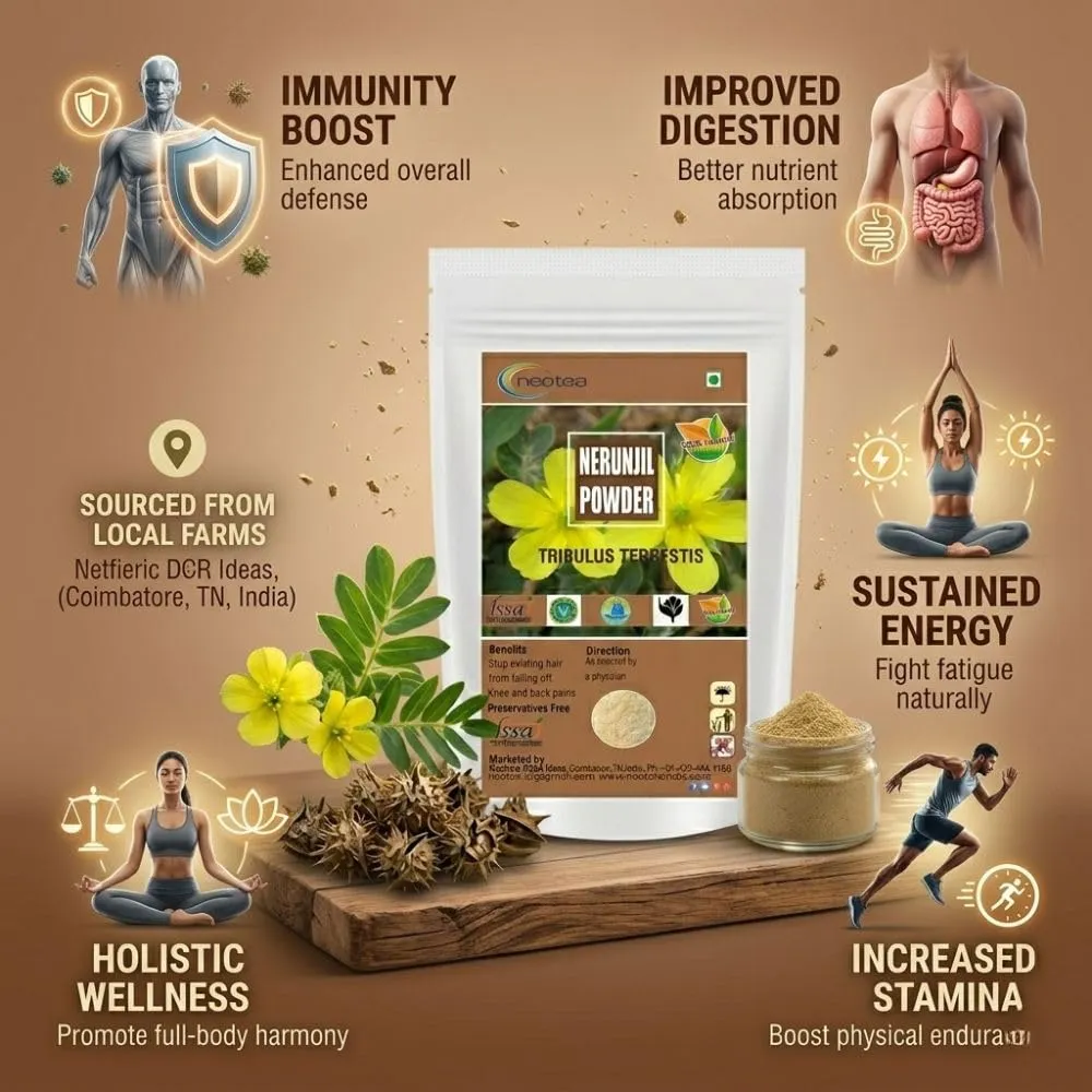 Nerunjil Powder (Tribulus terrestris) | 100% Natural Dried Nerunjil Herbal Powder | Finely Ground Traditional Botanical Ingredient | Carefully Processed & Packed for Everyday Use