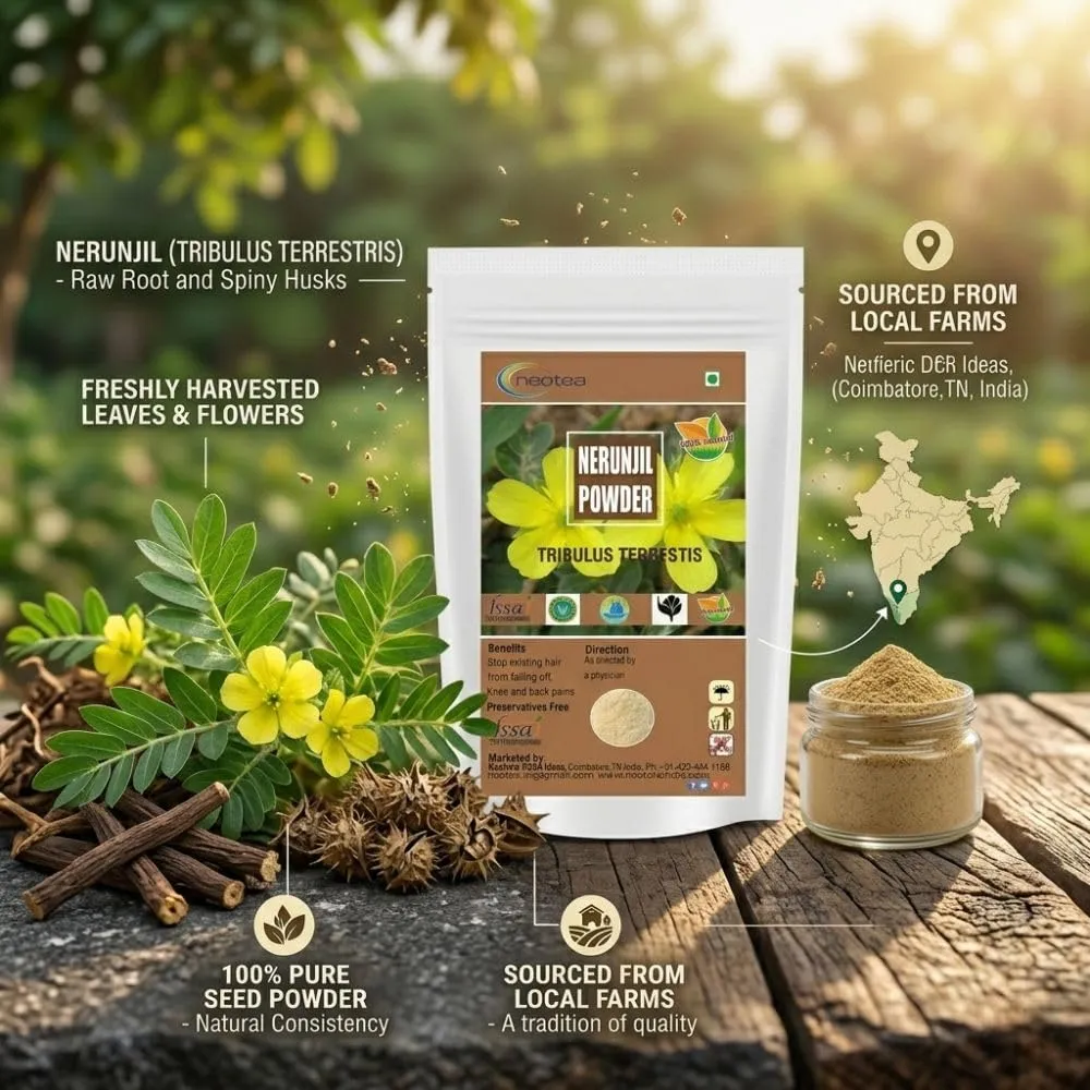 Nerunjil Powder (Tribulus terrestris) | 100% Natural Dried Nerunjil Herbal Powder | Finely Ground Traditional Botanical Ingredient | Carefully Processed & Packed for Everyday Use