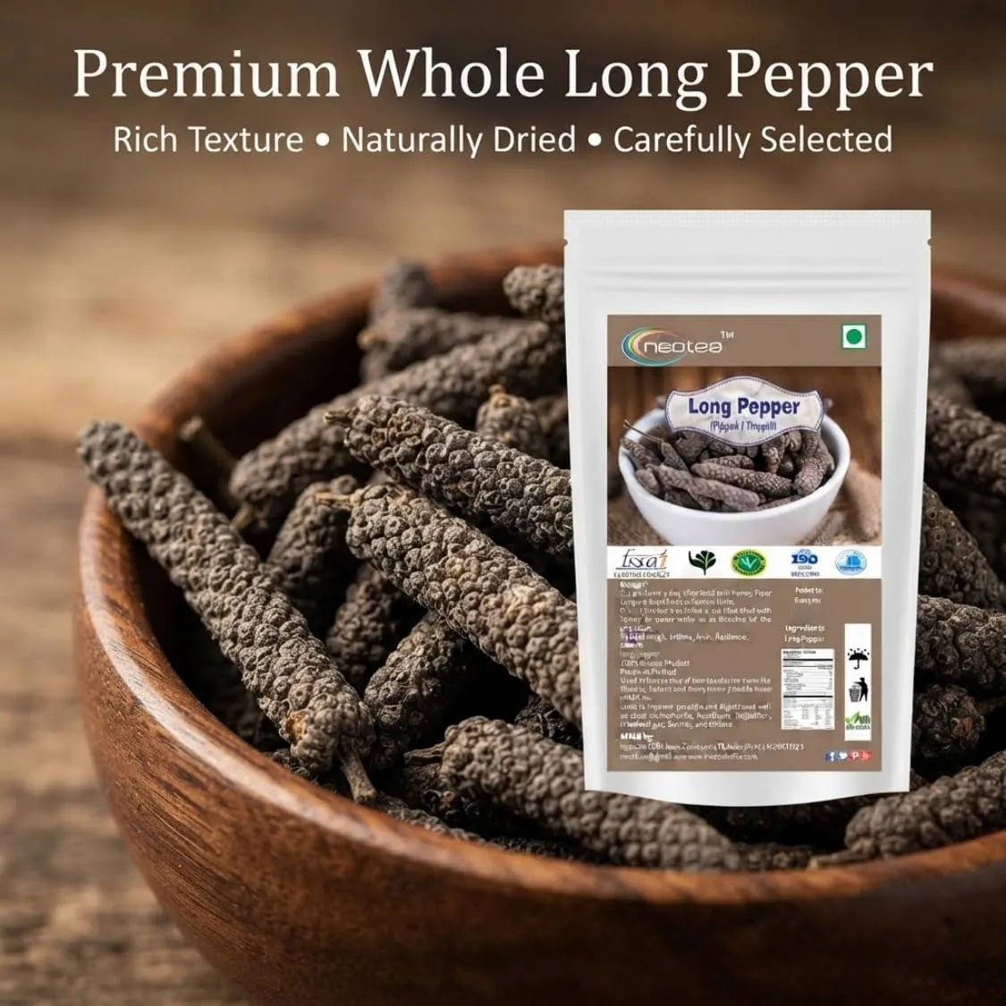Long Pepper (Pippali) Whole Raw Herbal Spice | Dried Piper Longum Fruit | Traditional Indian Herb for Culinary Use | Naturally Sourced, Carefully Dried & Packed