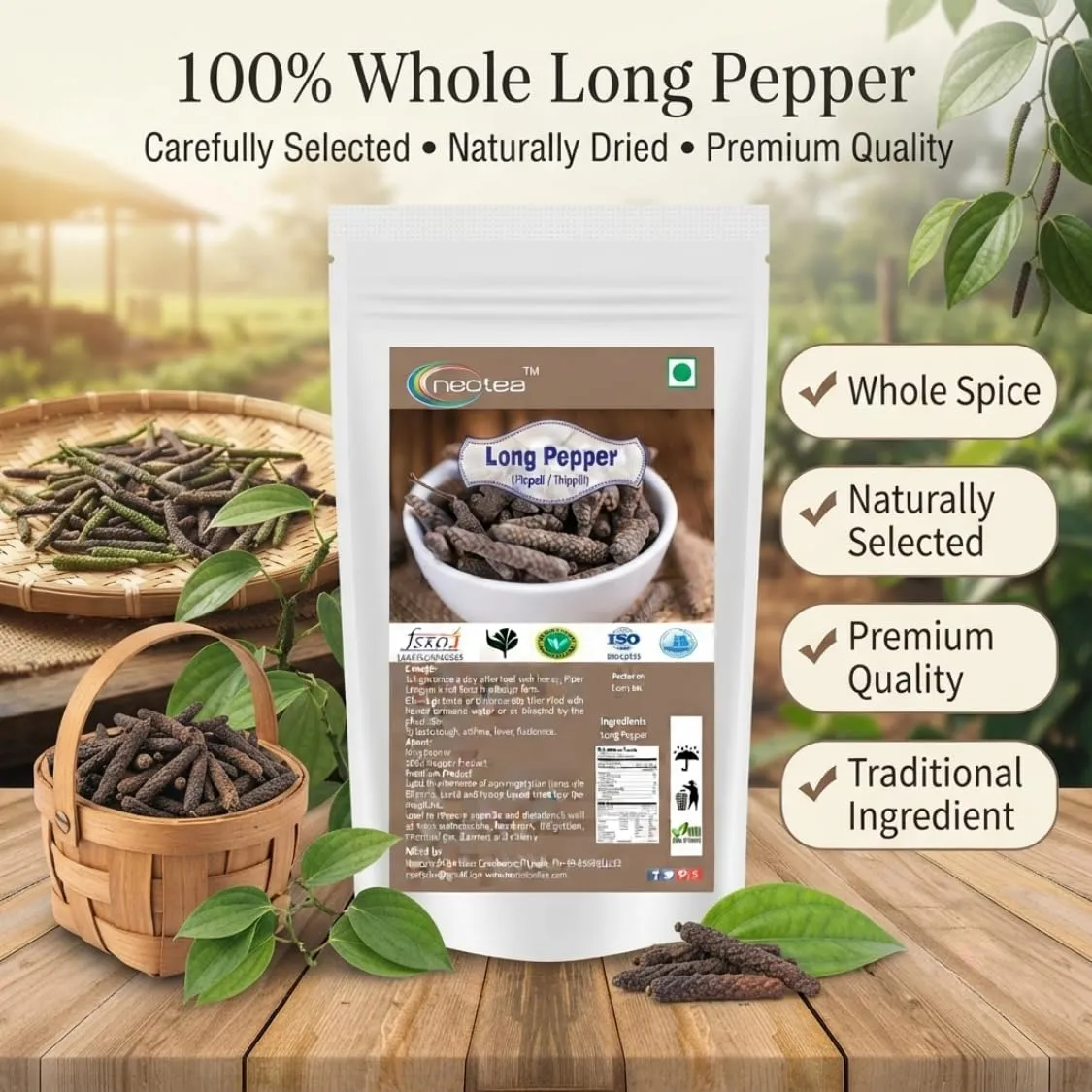 Long Pepper (Pippali) Whole Raw Herbal Spice | Dried Piper Longum Fruit | Traditional Indian Herb for Culinary Use | Naturally Sourced, Carefully Dried & Packed