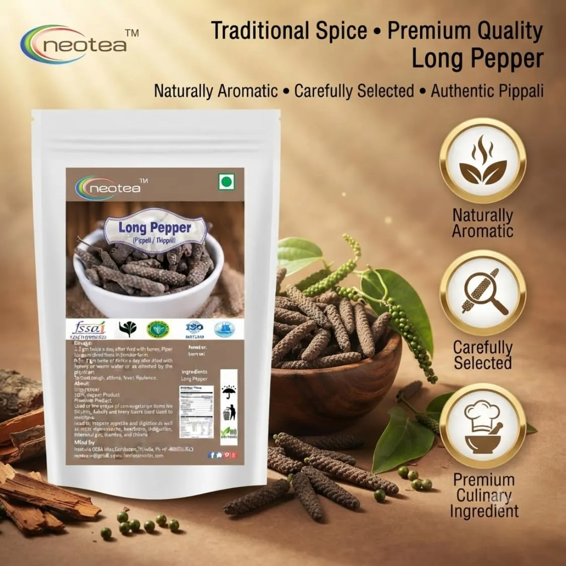 Long Pepper (Pippali) Whole Raw Herbal Spice | Dried Piper Longum Fruit | Traditional Indian Herb for Culinary Use | Naturally Sourced, Carefully Dried & Packed
