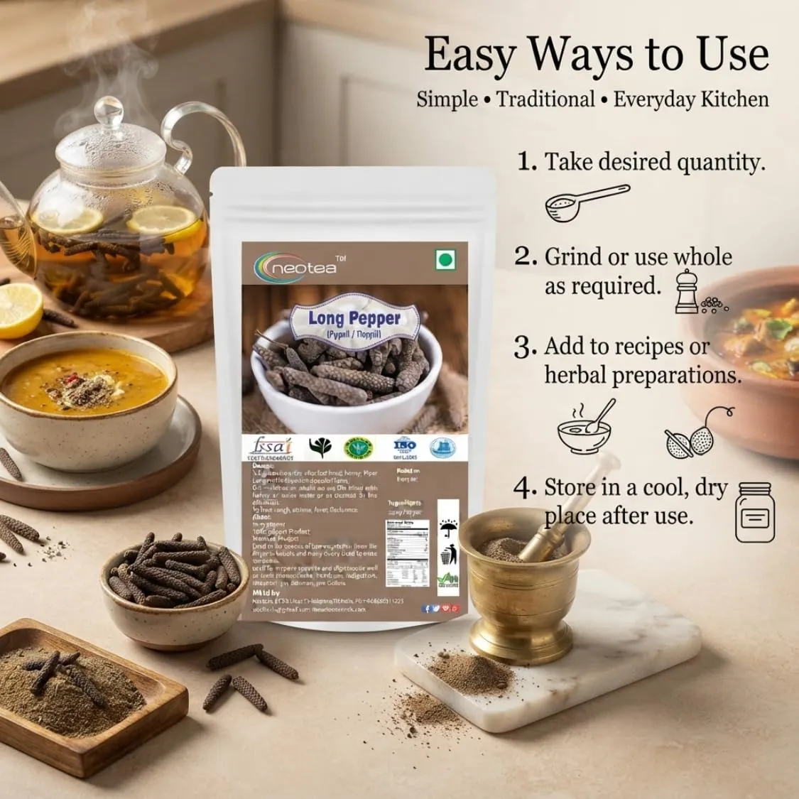 Long Pepper (Pippali) Whole Raw Herbal Spice | Dried Piper Longum Fruit | Traditional Indian Herb for Culinary Use | Naturally Sourced, Carefully Dried & Packed