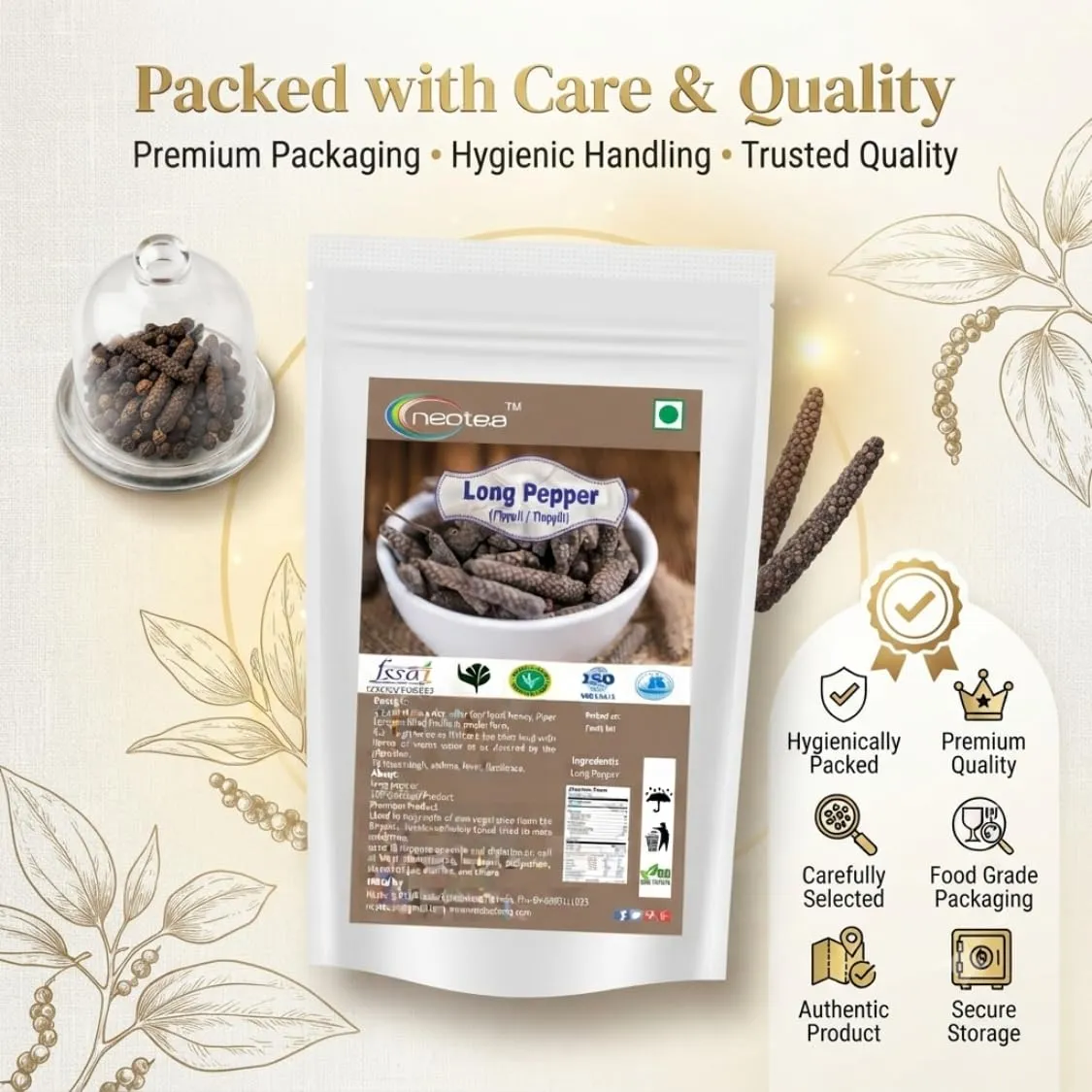 Long Pepper (Pippali) Whole Raw Herbal Spice | Dried Piper Longum Fruit | Traditional Indian Herb for Culinary Use | Naturally Sourced, Carefully Dried & Packed