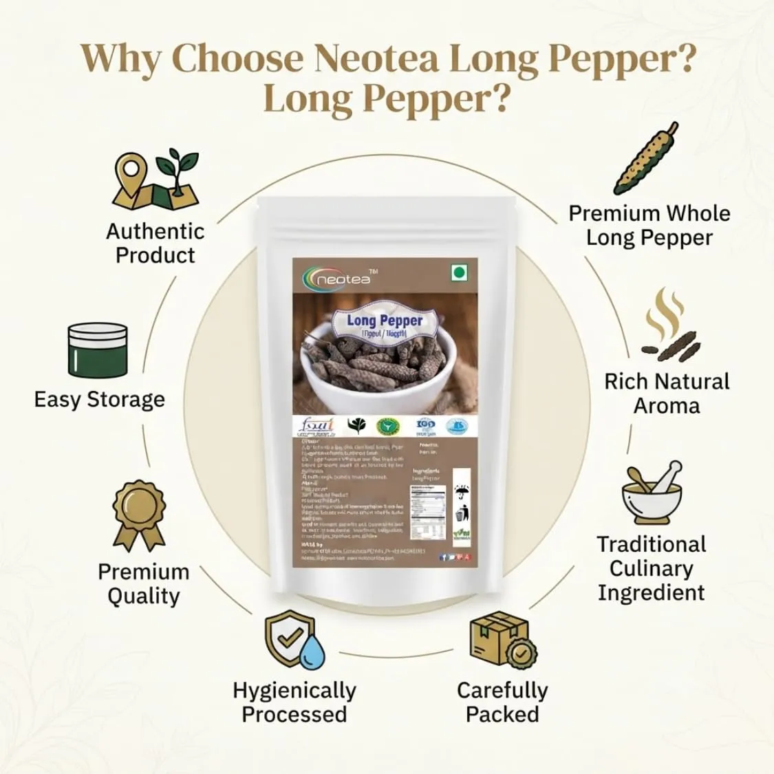 Long Pepper (Pippali) Whole Raw Herbal Spice | Dried Piper Longum Fruit | Traditional Indian Herb for Culinary Use | Naturally Sourced, Carefully Dried & Packed