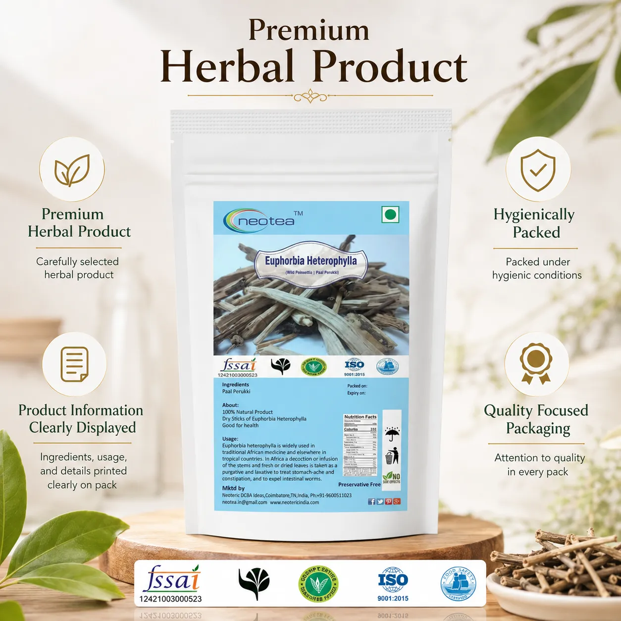 Paal Perukki (Wild Poinsettia/Euphorbia Heterophylla), – Natural Herbal Powder for Digestive Health, Detox, and Wellness – Pure, Dried Wild Poinsettia for Ayurvedic Use and Medicinal Remedies