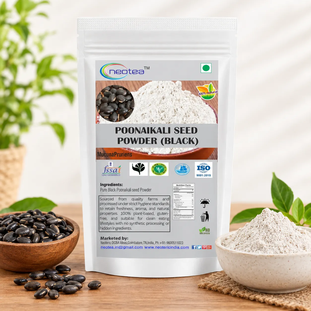 Black Poonaikali Seed Powder, Pure Poonaikali Seeds Powder, Finely Ground Natural Herbal Powder, Traditional Indian Ingredient, Easy to Use