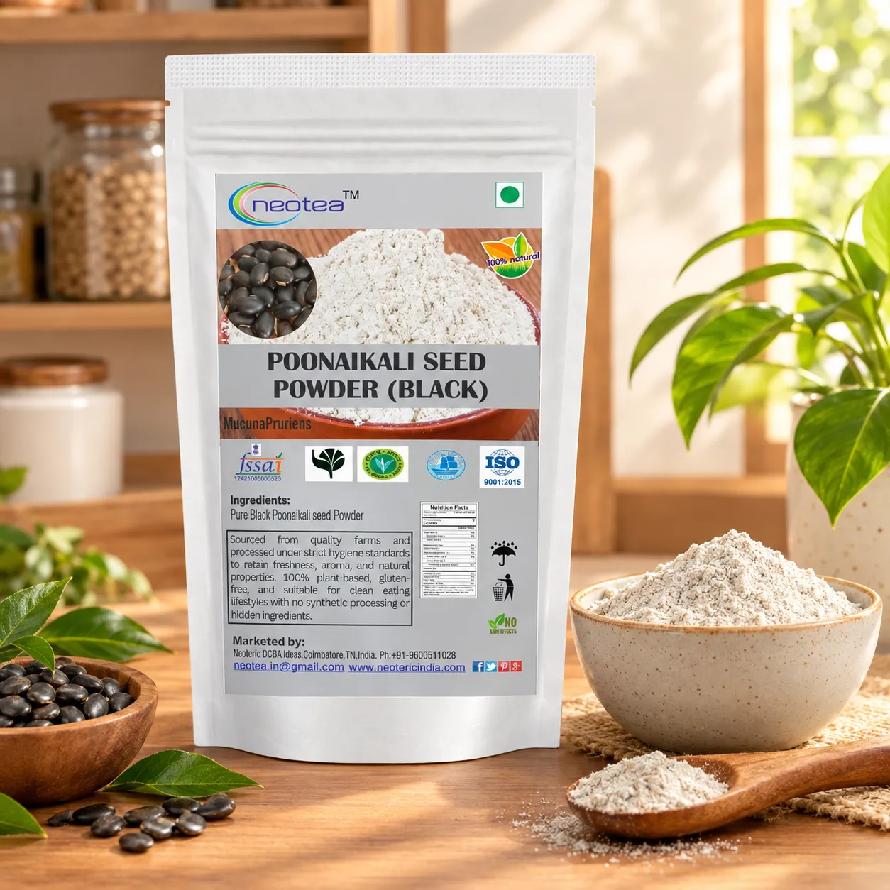 Black Poonaikali Seed Powder, Pure Poonaikali Seeds Powder, Finely Ground Natural Herbal Powder, Traditional Indian Ingredient, Easy to Use