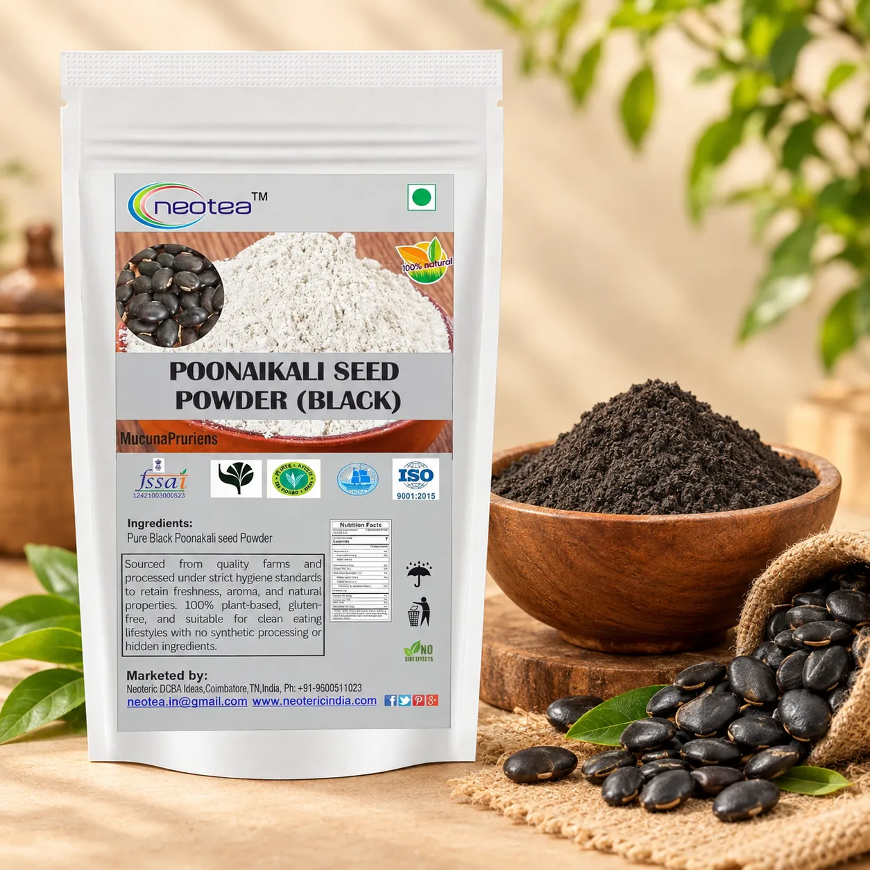 Black Poonaikali Seed Powder, Pure Poonaikali Seeds Powder, Finely Ground Natural Herbal Powder, Traditional Indian Ingredient, Easy to Use