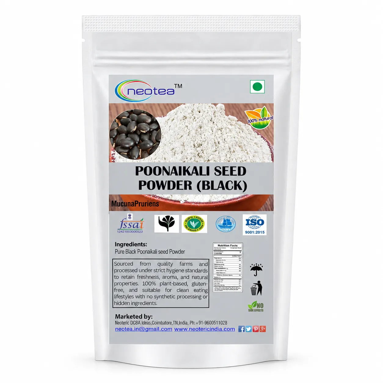 Black Poonaikali Seed Powder, Pure Poonaikali Seeds Powder, Finely Ground Natural Herbal Powder, Traditional Indian Ingredient, Easy to Use