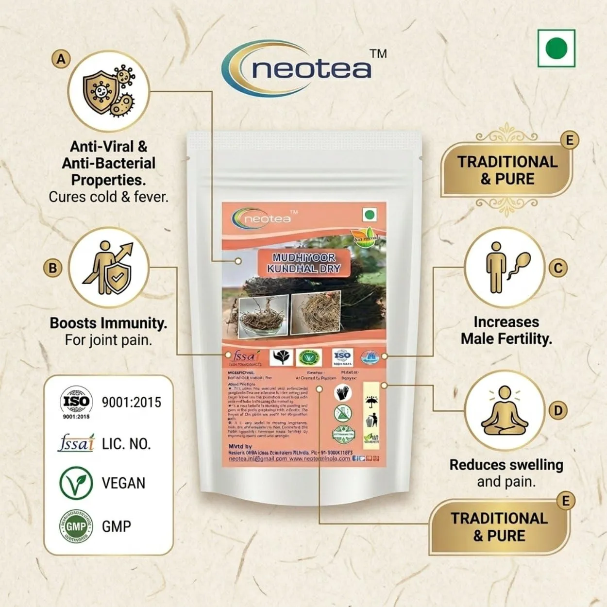 Muthiyar Koonthal Raw Herbal | Natural Whole Muthiyar Koonthal Herb | Traditionally Used Herbal Ingredient | Carefully Selected & Hygienically Packed | Natural Botanical Product