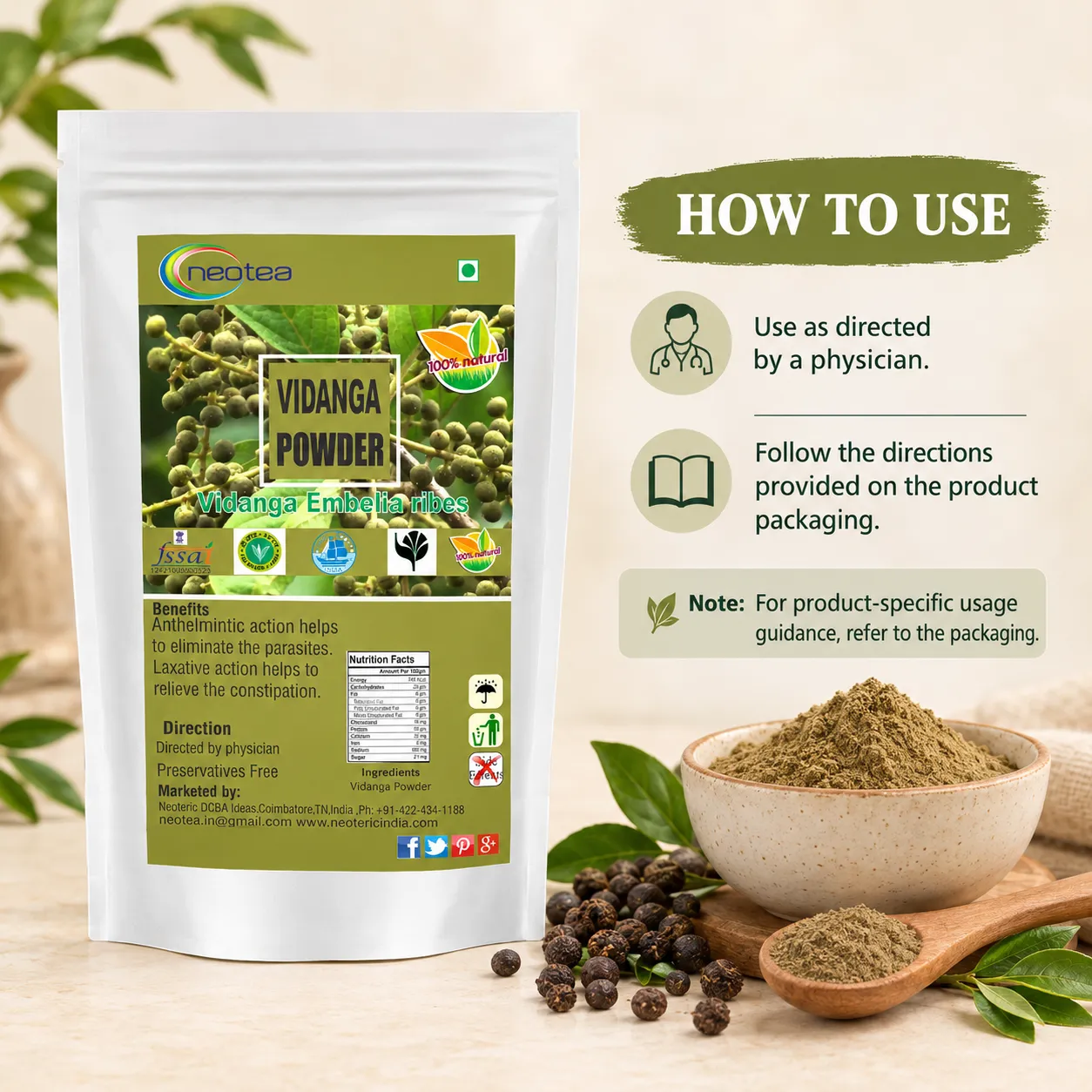 Vaayvidangam Powder | Embelia Ribes Herbal Powder | Natural Ayurvedic Ingredient | Traditionally Used Herb | Fine Ground Herbal Powder for Everyday Wellness | 100% Natural