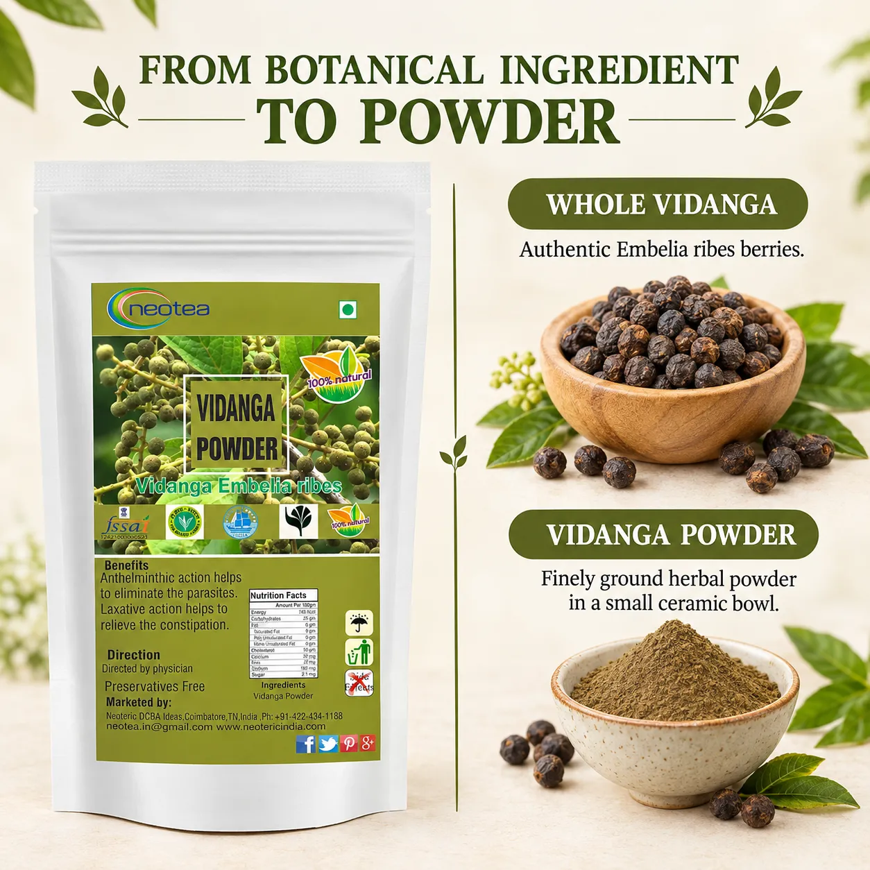 Vaayvidangam Powder | Embelia Ribes Herbal Powder | Natural Ayurvedic Ingredient | Traditionally Used Herb | Fine Ground Herbal Powder for Everyday Wellness | 100% Natural