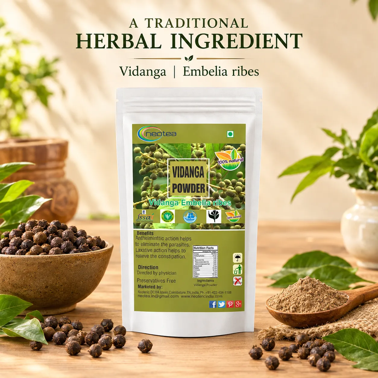 Vaayvidangam Powder | Embelia Ribes Herbal Powder | Natural Ayurvedic Ingredient | Traditionally Used Herb | Fine Ground Herbal Powder for Everyday Wellness | 100% Natural