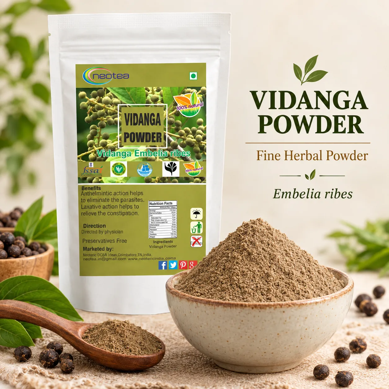 Vaayvidangam Powder | Embelia Ribes Herbal Powder | Natural Ayurvedic Ingredient | Traditionally Used Herb | Fine Ground Herbal Powder for Everyday Wellness | 100% Natural