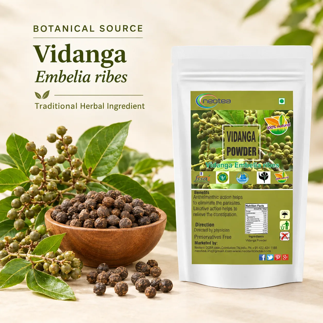 Vaayvidangam Powder | Embelia Ribes Herbal Powder | Natural Ayurvedic Ingredient | Traditionally Used Herb | Fine Ground Herbal Powder for Everyday Wellness | 100% Natural