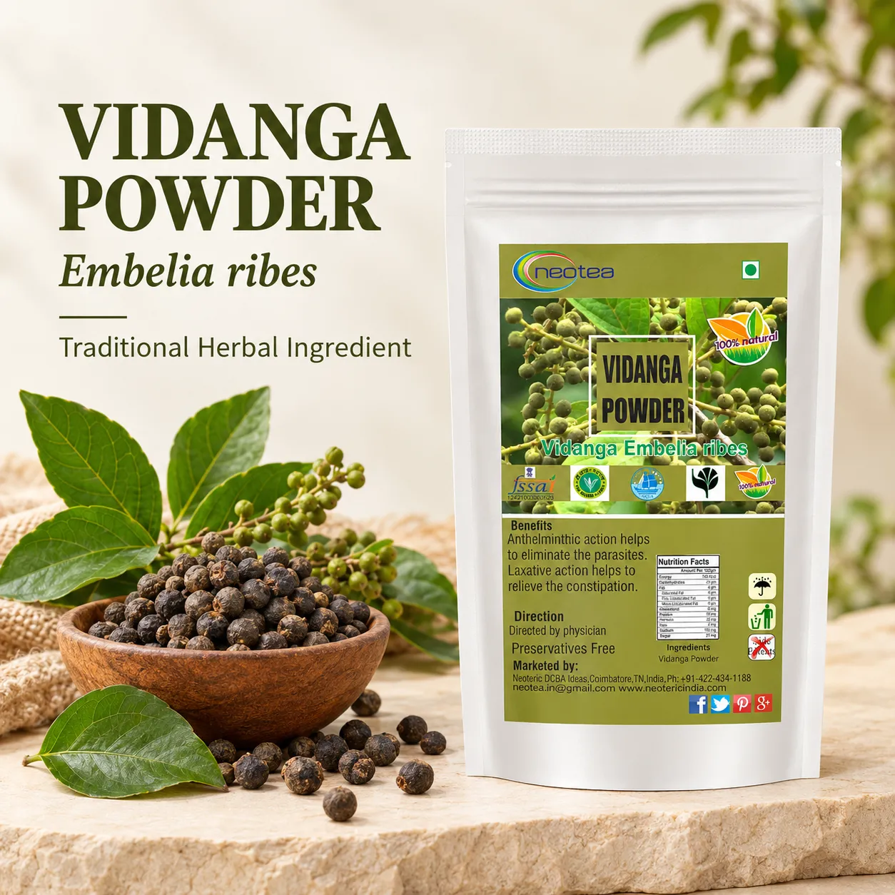 Vaayvidangam Powder | Embelia Ribes Herbal Powder | Natural Ayurvedic Ingredient | Traditionally Used Herb | Fine Ground Herbal Powder for Everyday Wellness | 100% Natural