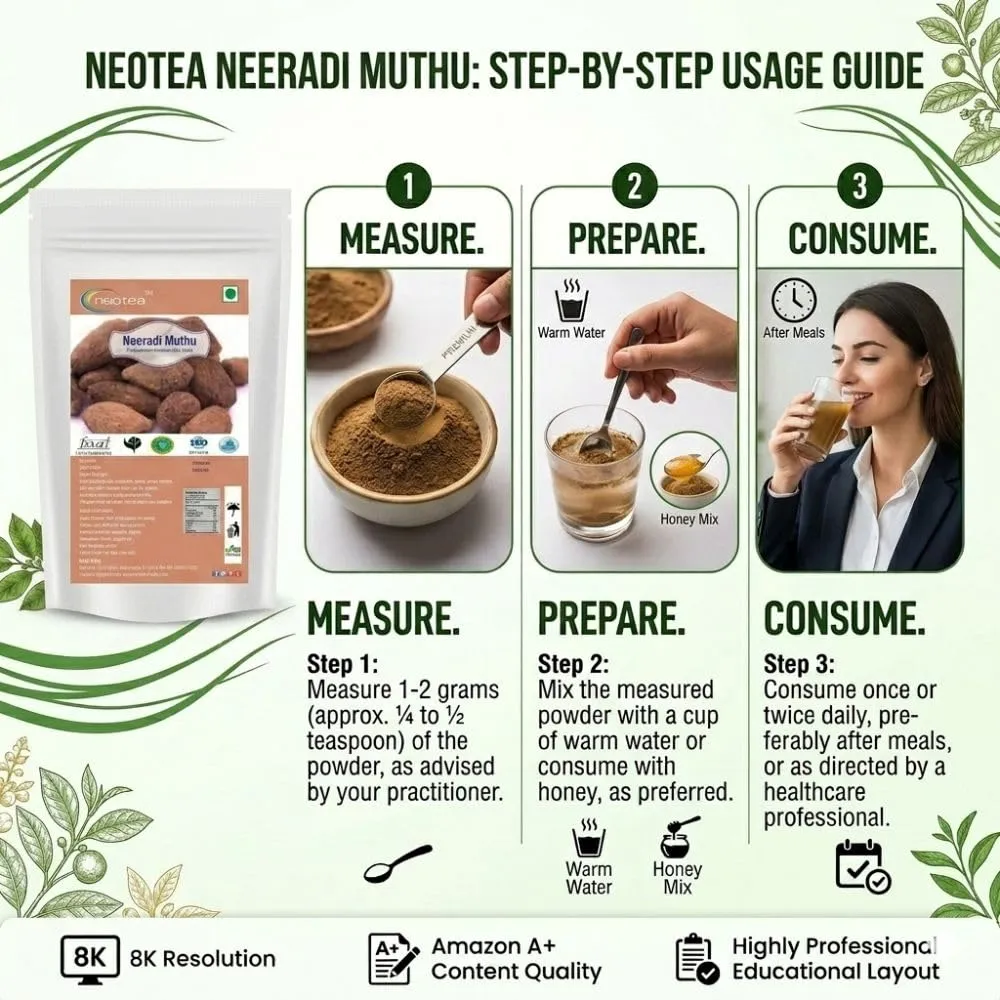 Neeradi Muththu | Natural Traditional Herb Ingredient | Carefully Selected & Cleaned Neeradi Muththu | Premium Quality Botanical Ingredient for Traditional & Everyday Preparations | 100% Natural