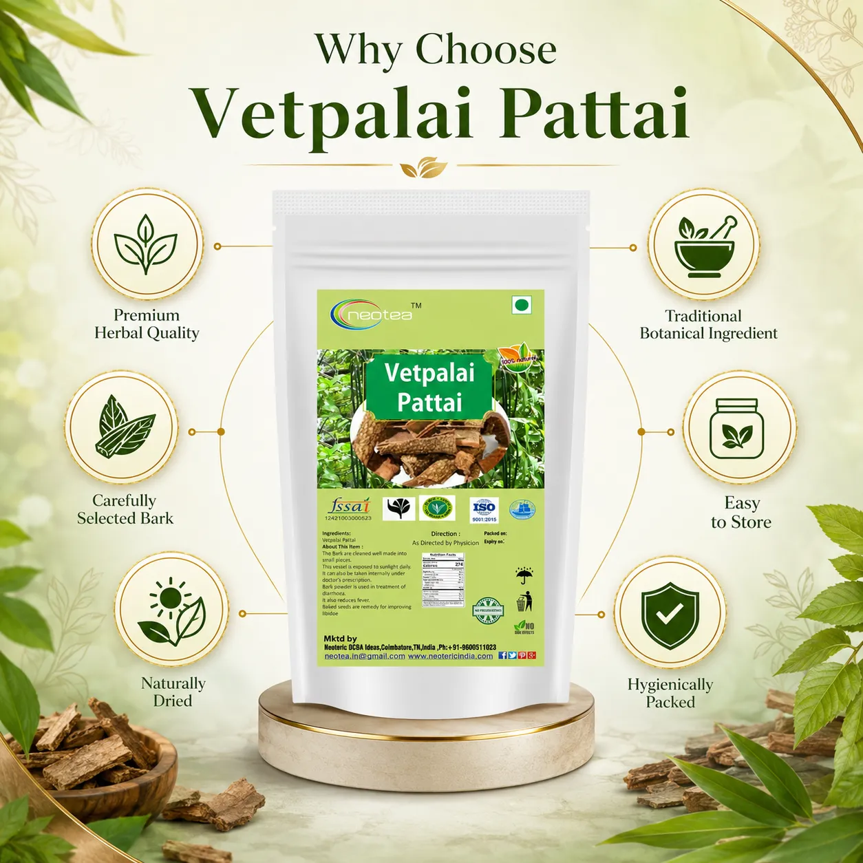 Vetppalai Pattai | Pure and Natural Bark | Wrightia Tinctoria Bark | Natural Herbal Bark | Traditional Indian Botanical Ingredient | Carefully Selected, Cleaned & Hygienically Packed |100% Natural