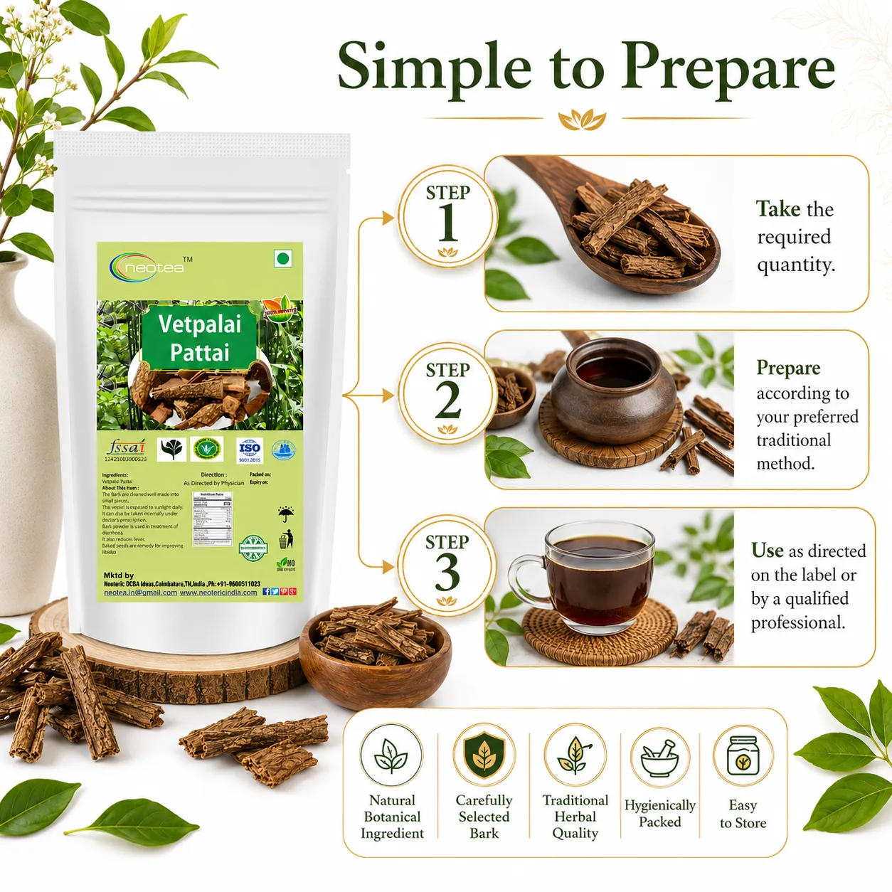 Vetppalai Pattai | Pure and Natural Bark | Wrightia Tinctoria Bark | Natural Herbal Bark | Traditional Indian Botanical Ingredient | Carefully Selected, Cleaned & Hygienically Packed |100% Natural
