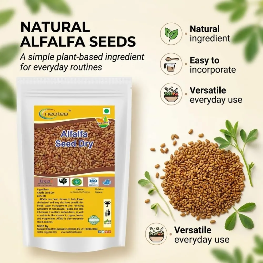Alfalfa Seeds | 100% Pure & Natural | High Germination | Non-GMO | Sprouting, Microgreens & Salad Seeds | Rich in Protein & Fiber | Chemical-Free