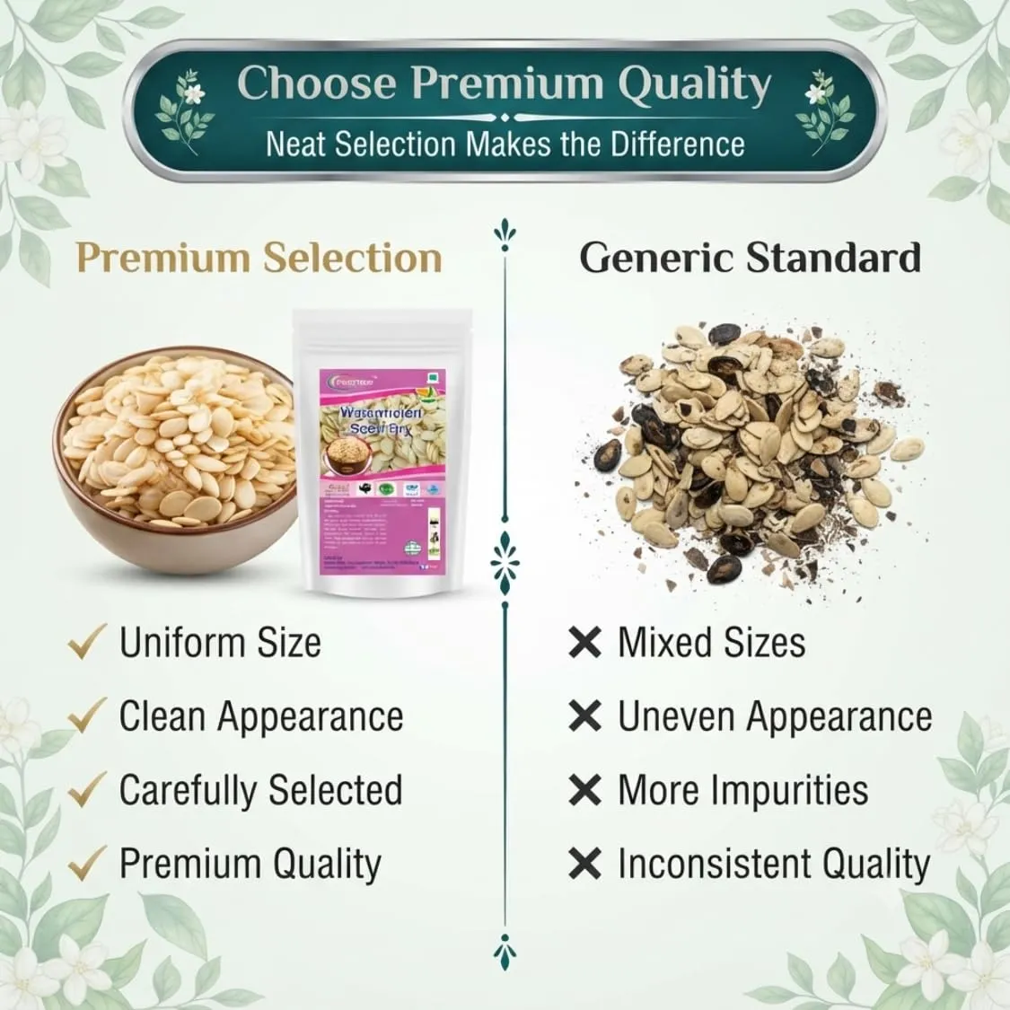 Watermelon Seeds Raw Herbal Whole Seeds, Natural Dried Watermelon Seed, Unroasted & Unprocessed Seeds for Everyday Cooking, Snacking and Traditional Food Preparation, 100% Natural