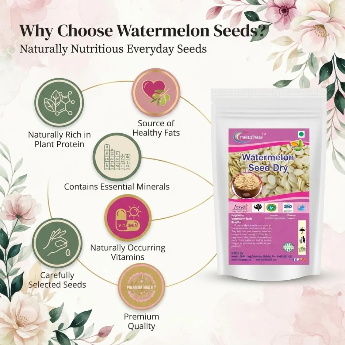 Watermelon Seeds Raw Herbal Whole Seeds, Natural Dried Watermelon Seed, Unroasted & Unprocessed Seeds for Everyday Cooking, Snacking and Traditional Food Preparation, 100% Natural