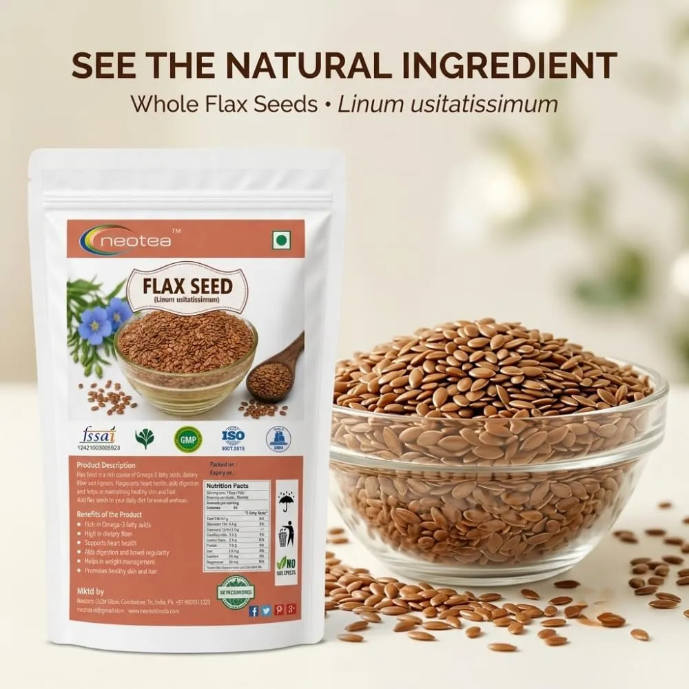 Flax Seeds Whole Raw, Natural Flax Seed for Everyday Cooking, Roasting, Sprouting & Homemade Recipes, Premium Quality Whole Seeds, Unprocessed Herbal Ingredient, 100% Natural