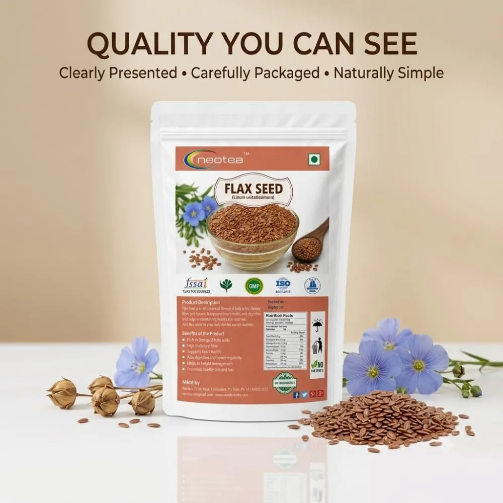 Flax Seeds Whole Raw, Natural Flax Seed for Everyday Cooking, Roasting, Sprouting & Homemade Recipes, Premium Quality Whole Seeds, Unprocessed Herbal Ingredient, 100% Natural